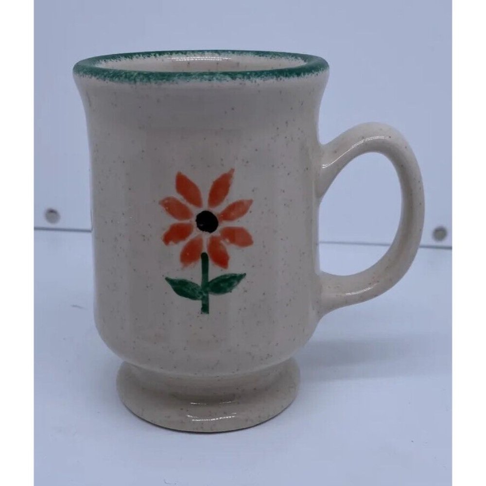 Hand Painted Coffee mug with Orange flower And Green Rim DCC USA
